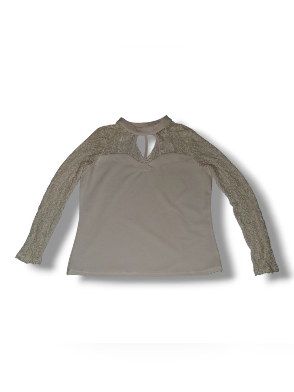 Women's White Lace Sleeve Keyhole Top